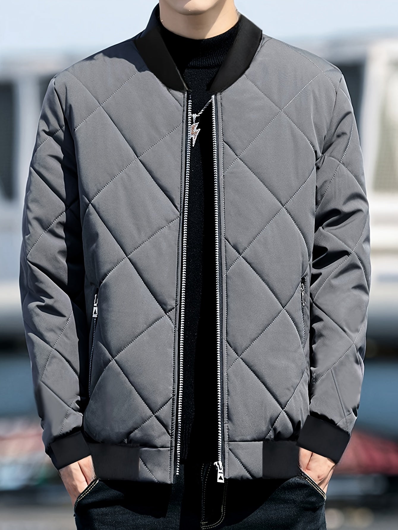 Herren Stepp-Fleecejacke mit Stehkragen – Sportliche Zip-Up-Jacke mit Reißverschlusstaschen, vielseitig einsetzbar