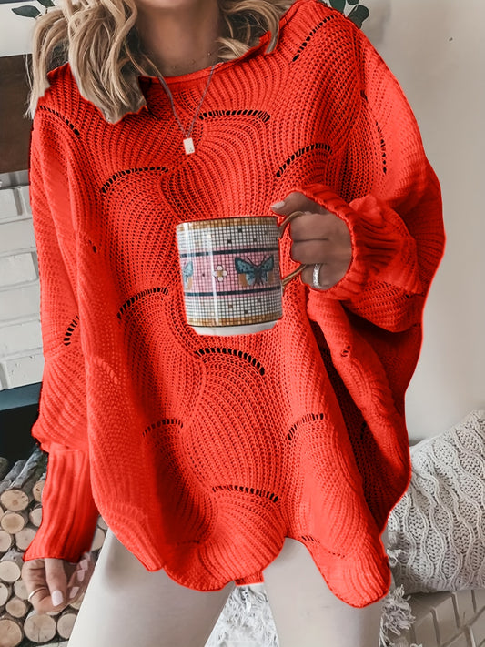 Unregelmäßiger Strickpullover mit Cutout – Lässiger Crew-Neck Langarmpullover