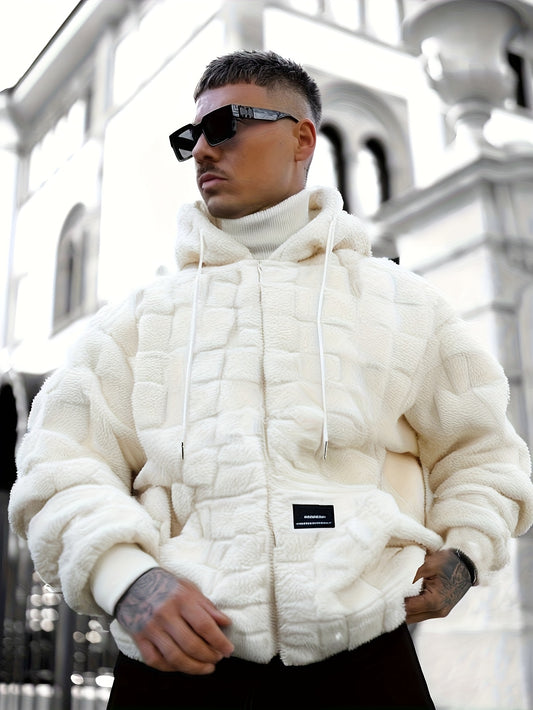 Herrengeschenk: Trendige und lässige klassische Plüsch-Hoodie-Jacke mit Karomuster, Kordelzug-Kapuze und Reißverschluss. Dieses stylische Kleidungsstück ist perfekt für den Alltag und kombiniert Schlichtheit mit Vielseitigkeit für den Street-Style.