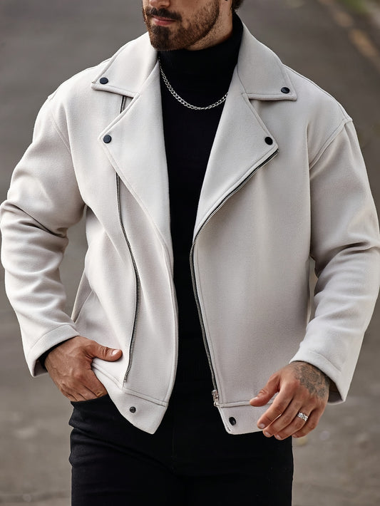 Herren leichte Fleece-Jacke mit Reißverschluss – Lässige Outdoor-Windjacke mit Knopfleiste, langen Ärmeln und Seitentaschen, Beige, ideal für Frühling/Herbst | Button-Up-Jacke | Funktionale Taschen, Herrenjacke