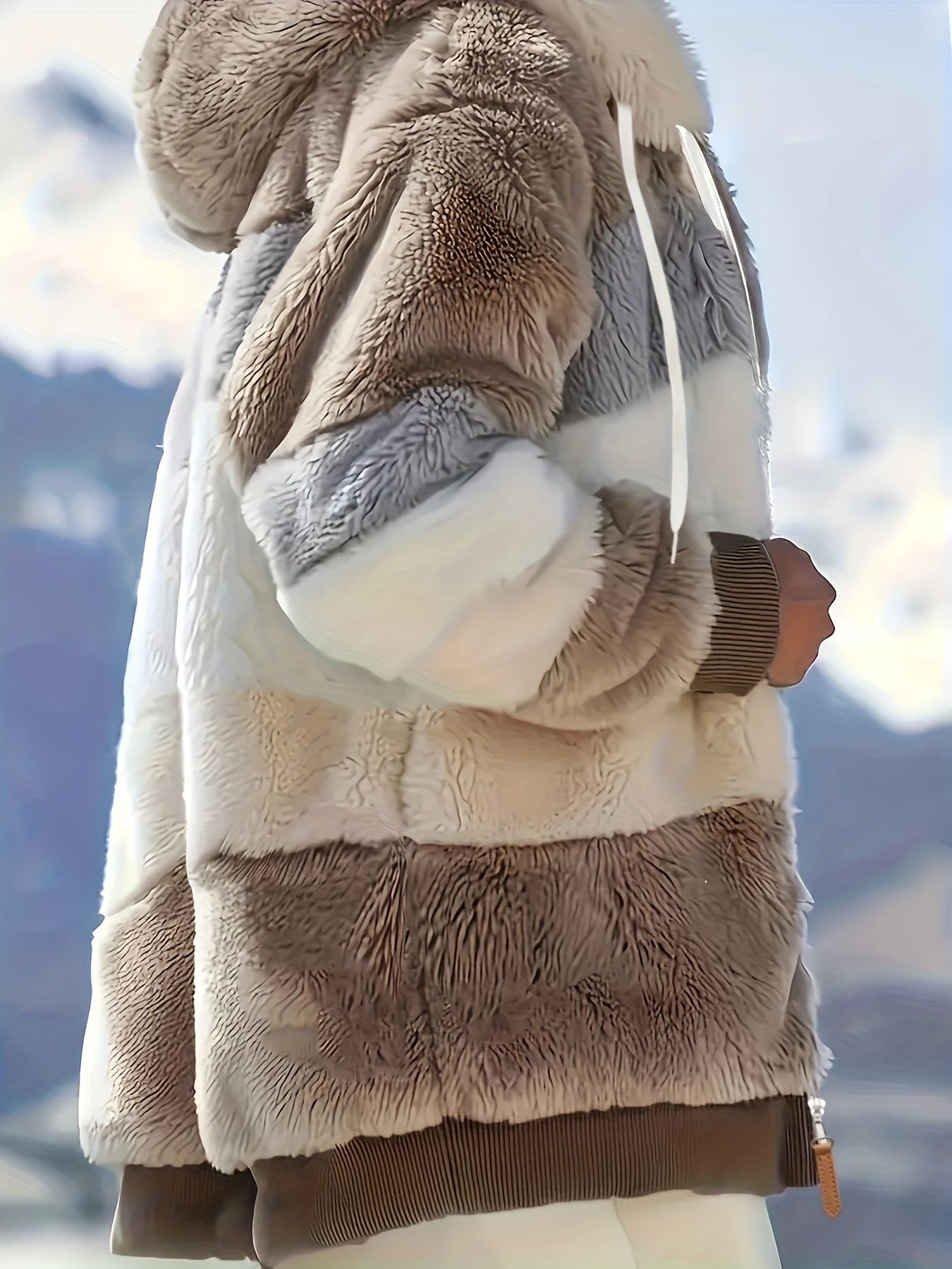 Damen Colorblock-Fleecejacke – Kapuzenjacke mit Reißverschluss & Kordelzug