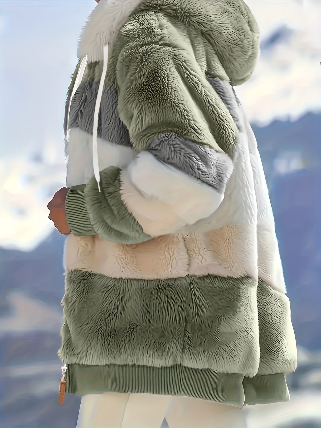 Damen Colorblock-Fleecejacke – Kapuzenjacke mit Reißverschluss & Kordelzug