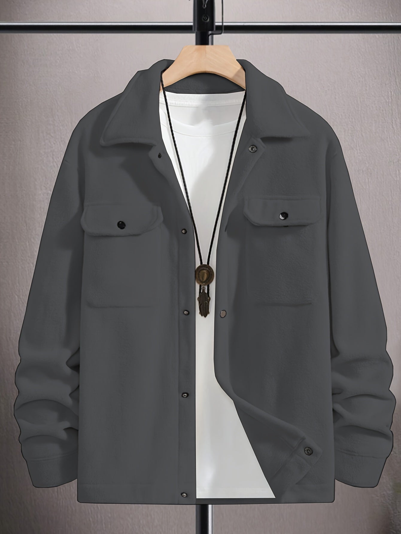 Herren Fashion-Klassik Fleecejacke – Mit umklappbarem Kragen und Druckknöpfen, weiches Strickfleece, lässig