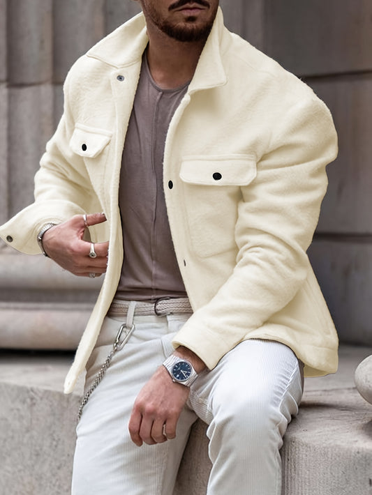 Herren Fashion-Klassik Fleecejacke – Mit umklappbarem Kragen und Druckknöpfen, weiches Strickfleece, lässig