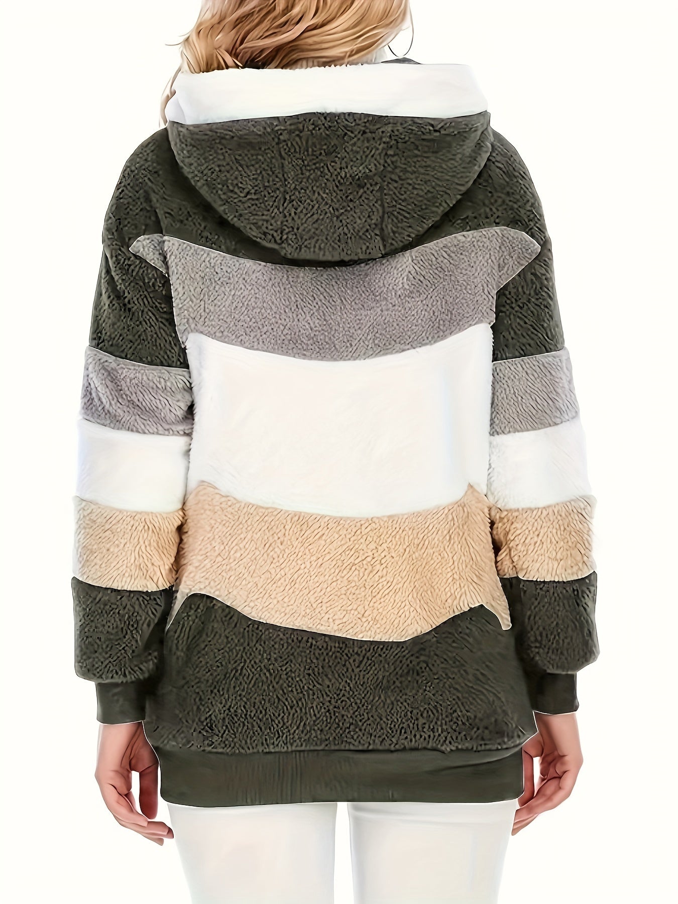Damen Colorblock-Fleecejacke – Kapuzenjacke mit Reißverschluss & Kordelzug