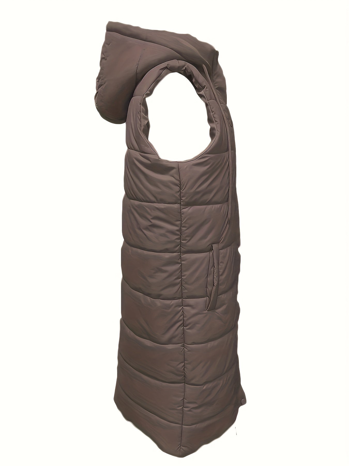 Damen-Kapuzenmantel mit Knopfleiste – Ärmelloser langer Casual-Mantel