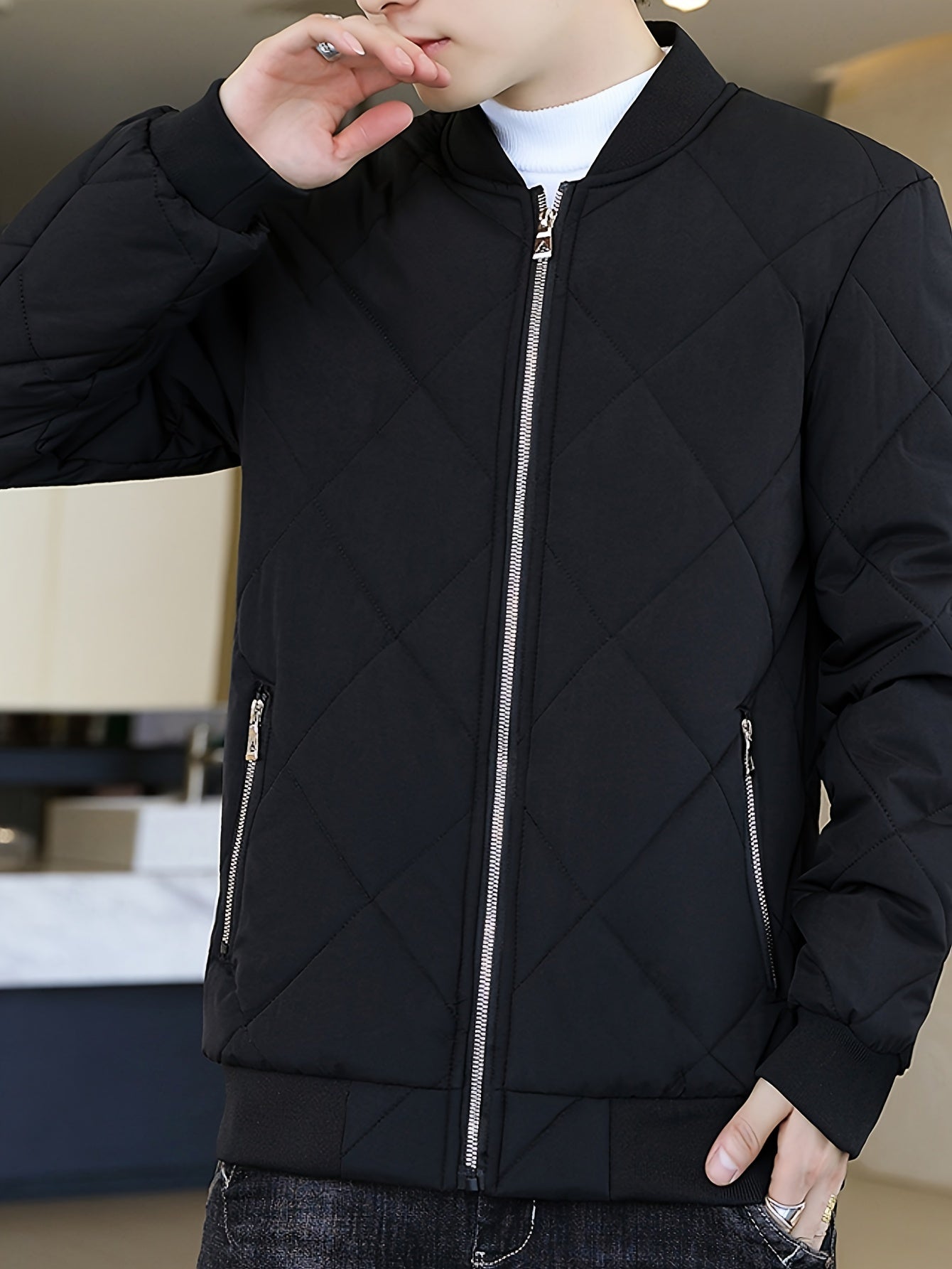 Herren Stepp-Fleecejacke mit Stehkragen – Sportliche Zip-Up-Jacke mit Reißverschlusstaschen, vielseitig einsetzbar