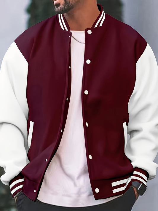 Herren Colorblock Varsity-Jacke – Lässige Bomberjacke mit gestreiften Bündchen, bequeme Passform, leichte Übergangsjacke