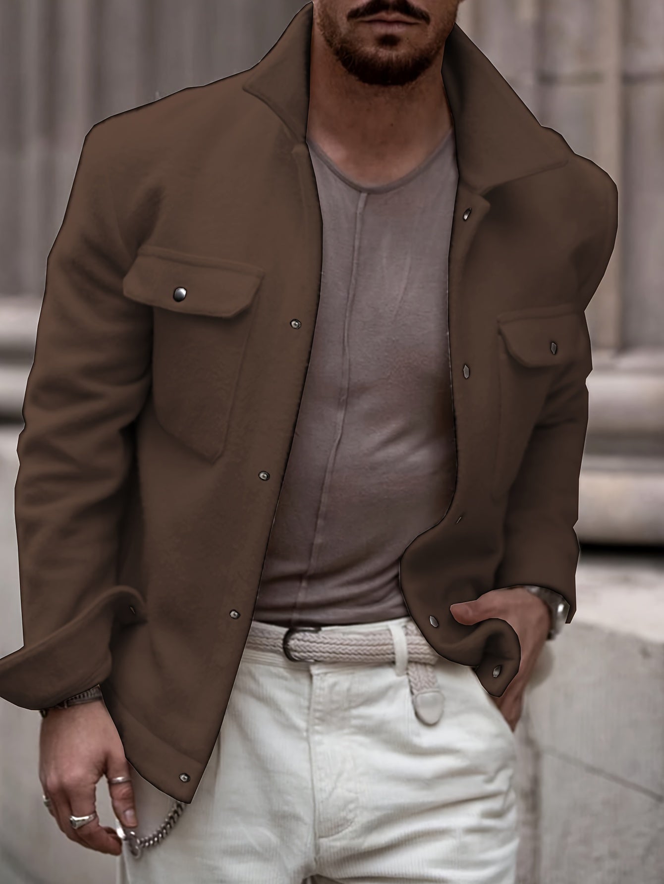 Herren Fashion-Klassik Fleecejacke – Mit umklappbarem Kragen und Druckknöpfen, weiches Strickfleece, lässig