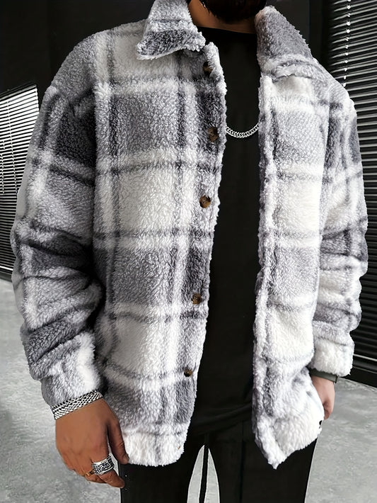 Herren Karierte Plüschjacke für Frühling und Herbst – Lässige, stylische Outdoor-Jacke, ideal als Geschenk
