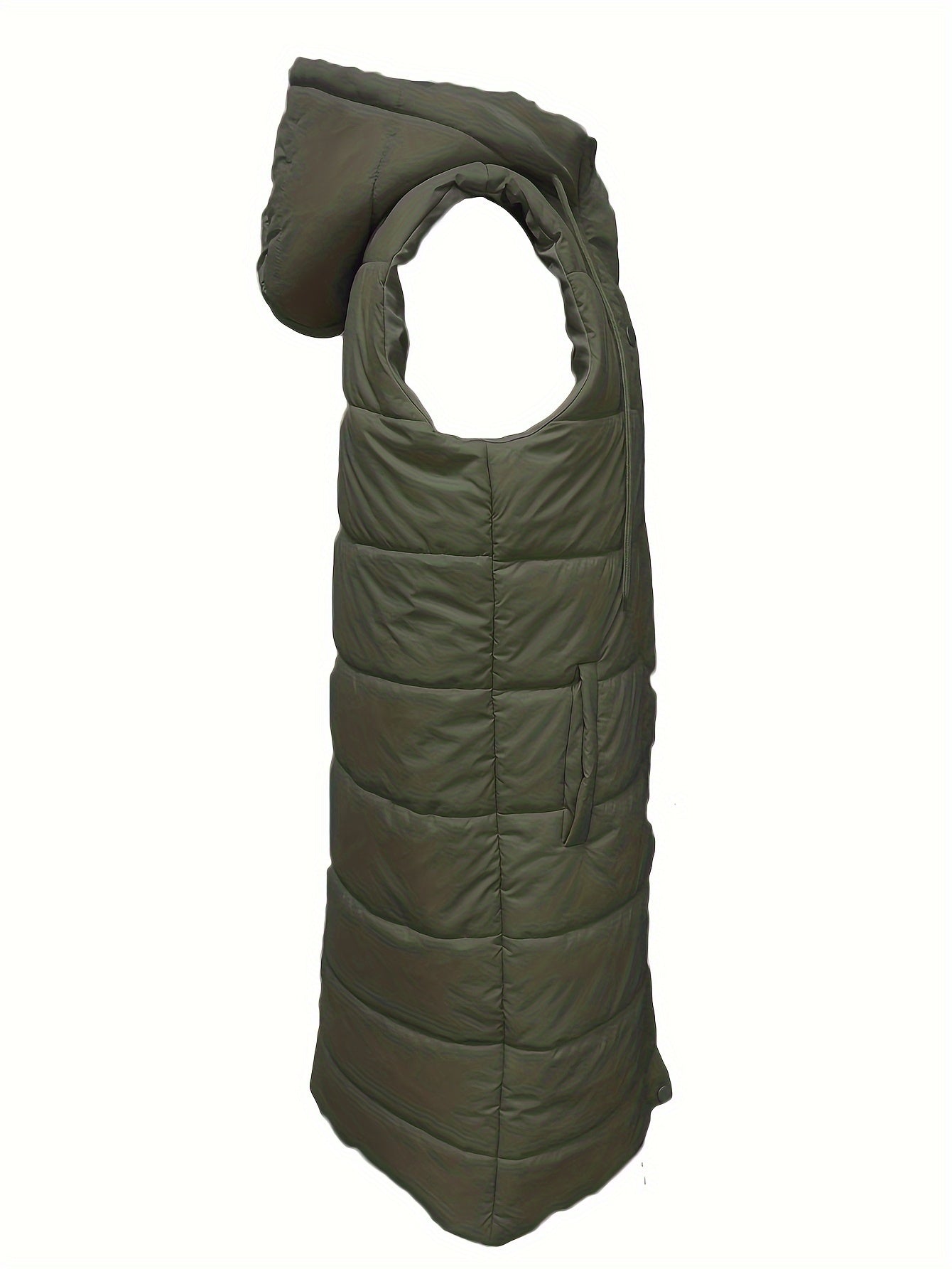 Damen-Kapuzenmantel mit Knopfleiste – Ärmelloser langer Casual-Mantel