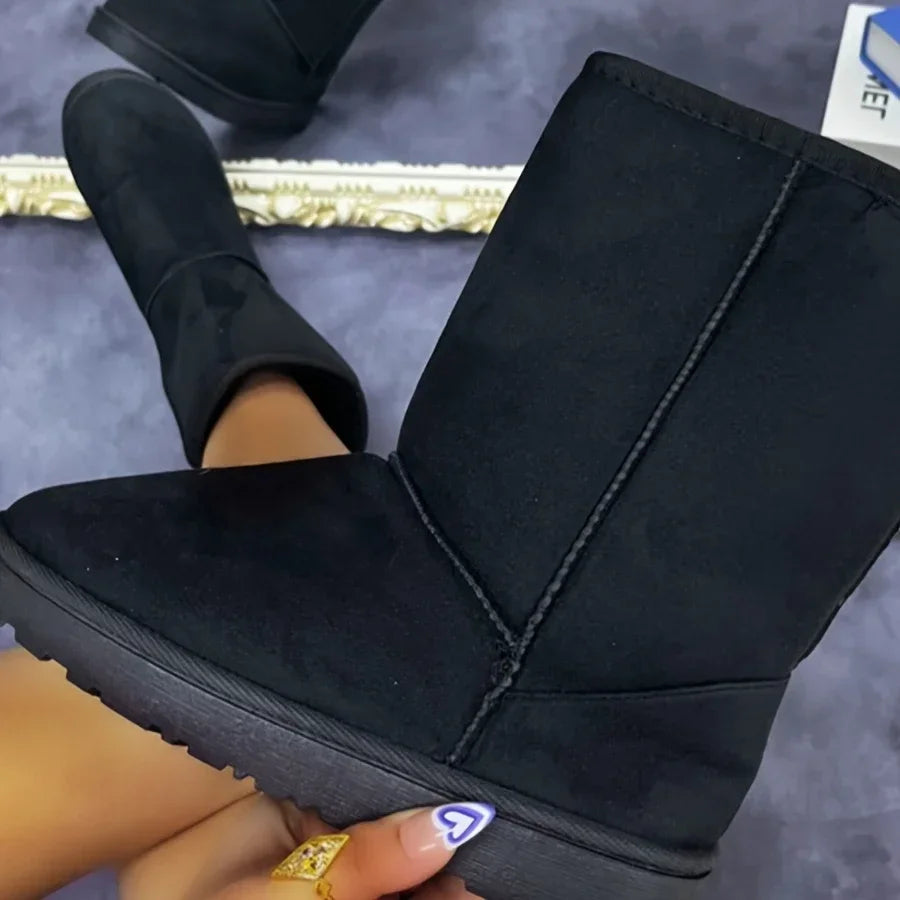 Bequeme, einfarbige, mittelhohe Schneestiefel – vielseitige, rutschfeste, warme Outdoor-Winterstiefel