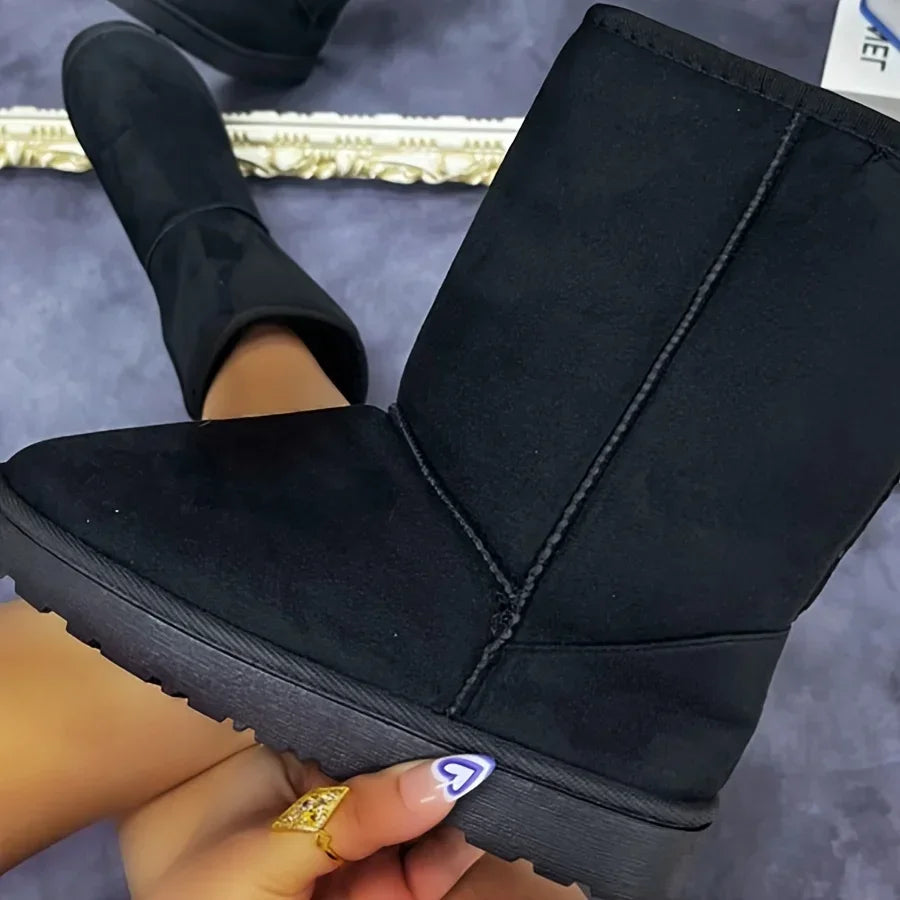 Bequeme, einfarbige, mittelhohe Schneestiefel – vielseitige, rutschfeste, warme Outdoor-Winterstiefel