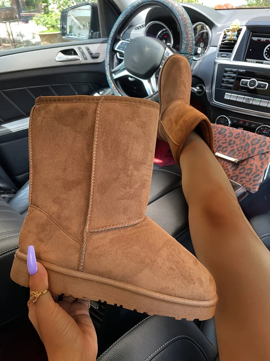 Bequeme, einfarbige, mittelhohe Schneestiefel – vielseitige, rutschfeste, warme Outdoor-Winterstiefel