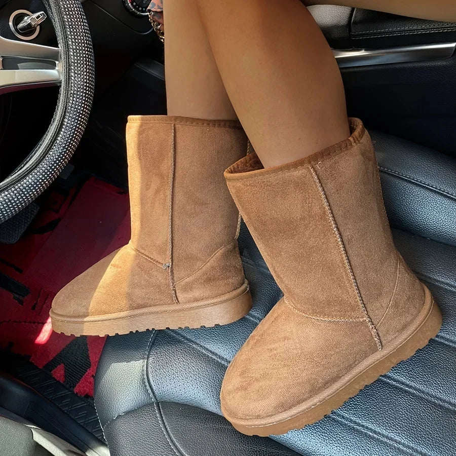 Bequeme, einfarbige, mittelhohe Schneestiefel – vielseitige, rutschfeste, warme Outdoor-Winterstiefel