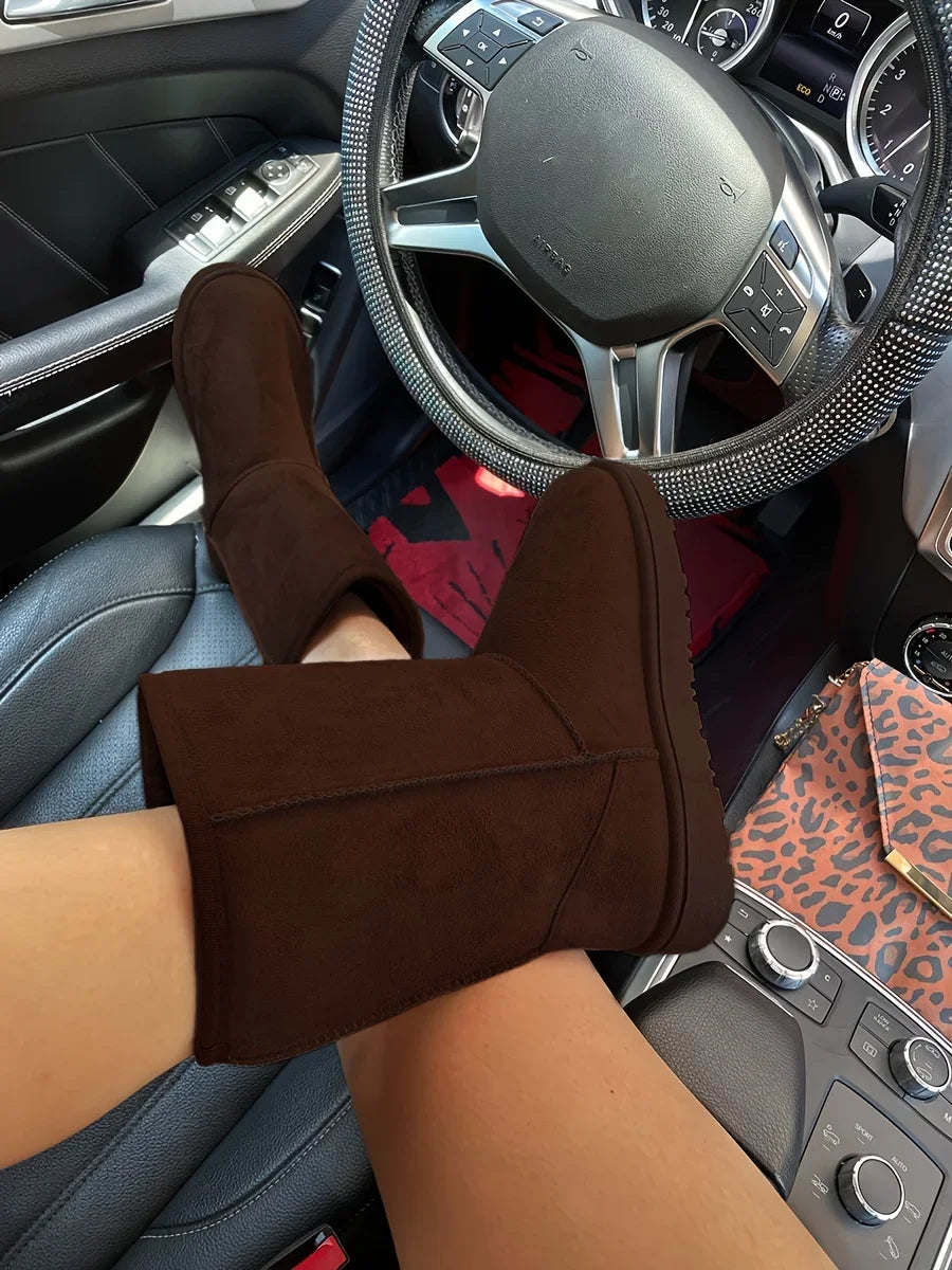 Bequeme, einfarbige, mittelhohe Schneestiefel – vielseitige, rutschfeste, warme Outdoor-Winterstiefel