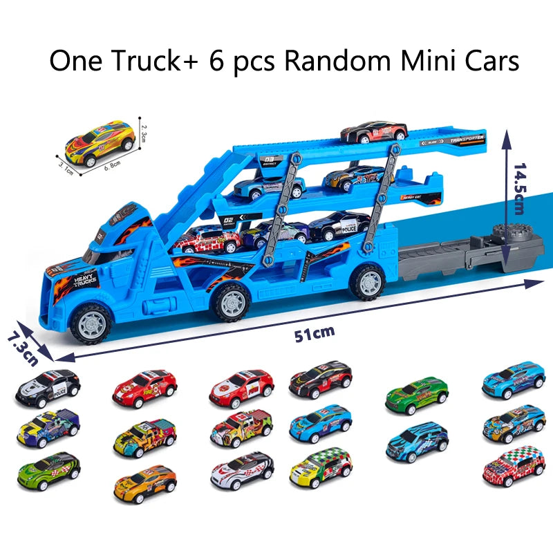 Großer Kinder-LKW / Transformations-Transporter, Fahrzeugmodelle, pädagogisches Modell, faltbare Rennstrecke, Rennfahrzeug