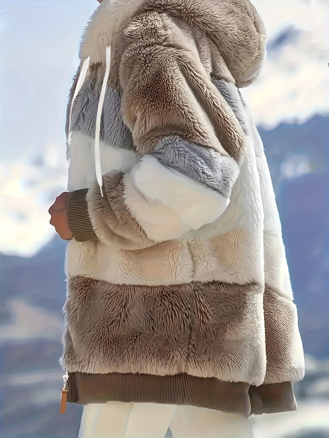 Damen Colorblock-Fleecejacke – Kapuzenjacke mit Reißverschluss & Kordelzug