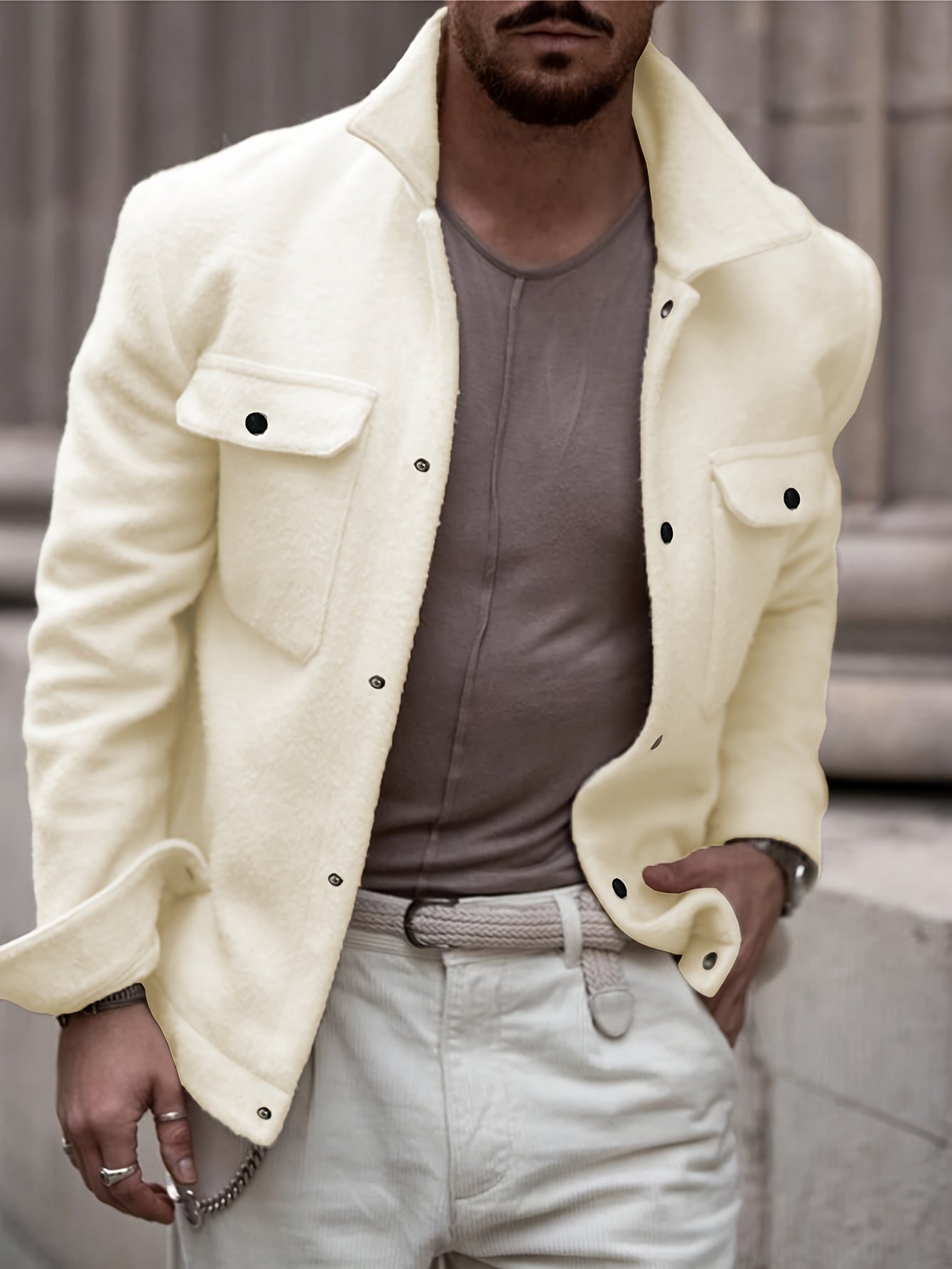 Herren Fashion-Klassik Fleecejacke – Mit umklappbarem Kragen und Druckknöpfen, weiches Strickfleece, lässig