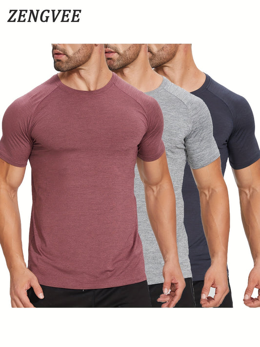 3-teiliges Set – Herren-Skinny-Fit-Sport-T-Shirts, Basic-Shirts für Herren, Sommerbekleidung für Outdoor-Aktivitäten, Herrenbekleidung für Fitness