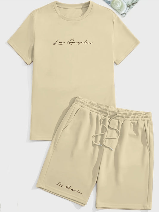 2-teiliges trendiges Outfit für Herren – Lässiges Set aus T-Shirt mit Rundhalsausschnitt und kurzen Ärmeln sowie Shorts für den Sommer, Herrenbekleidung für Urlaub und Training