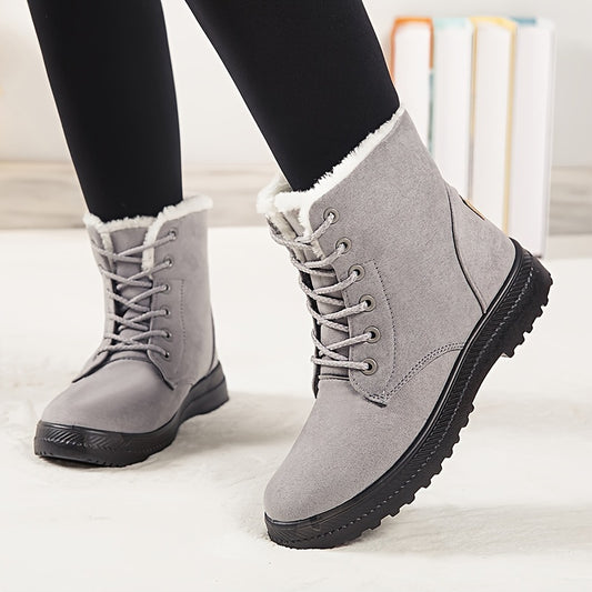 Damen-Winter-Schneestiefel – Rutschfeste PU-Sohle, Schnürverschluss, gepolsterte Innensohle – Winterstiefel für Alltag und formelle Outfits