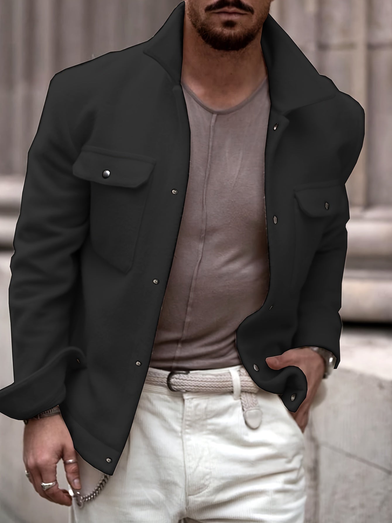 Herren Fashion-Klassik Fleecejacke – Mit umklappbarem Kragen und Druckknöpfen, weiches Strickfleece, lässig